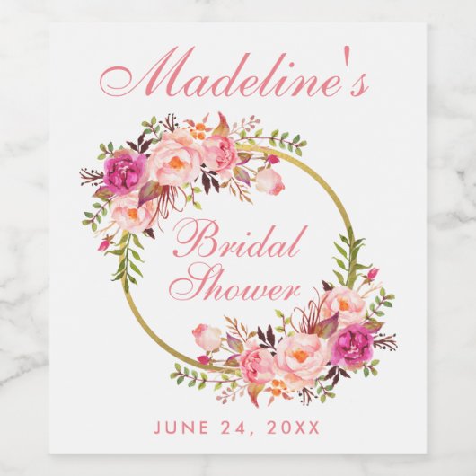 Roze Blush Floral Wreath Vrijgezellenfeest Wijn Etiket (Enkel label)