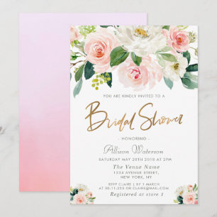 roze blush florale bridale doucheuitnodiging kaart