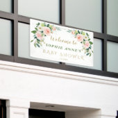 Roze Blush Flowers Baby shower Welkomstteken Spandoek (Buitenkant Gebouw)