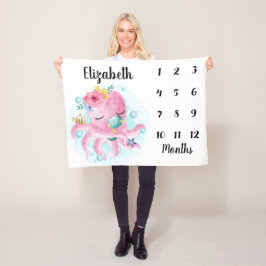 Roze Blush Flowers en Octopus Baby Milestone Fleece Deken