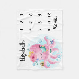 Roze Blush Flowers en Octopus Baby Milestone Fleece Deken