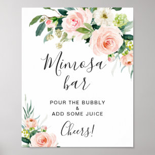 Roze Blush Flowers Floral Mimosa Bar Weddenschap Poster