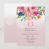 Roze Blush Flowers Girls 12e 13e verjaardag Kaart (Voorkant / Achterkant)