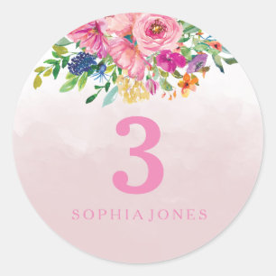 Roze blush Flowers Girls Childrens Birthday Party Ronde Sticker
