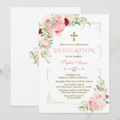 Roze Blush Flowers Gold Glitter Lijst Dedication Kaart (Voorkant / Achterkant)