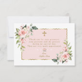 Roze Blush Flowers Gold Lijst Cross-Baptisme Bedankkaart (Voorkant)