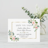 Roze Blush Flowers Gold Lijst Navy Blue Weddenscha Save The Date (Staand voorkant)