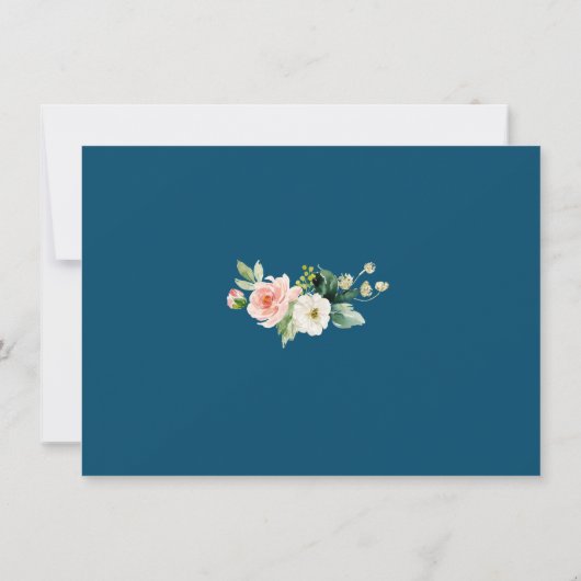 Roze Blush Flowers Gold Lijst Navy Blue Weddenscha Save The Date (Achterkant)