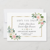 Roze Blush Flowers Gold Lijst Navy Blue Weddenscha Save The Date (Voorkant)