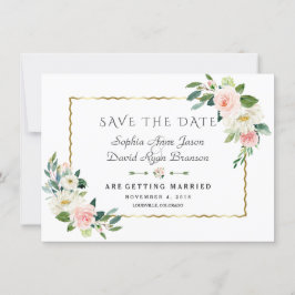 Roze Blush Flowers Gold Lijst Navy Blue Weddenscha Save The Date