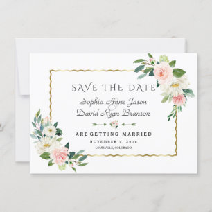 Roze Blush Flowers Gold Lijst Navy Blue Weddenscha Save The Date