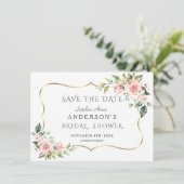 Roze Blush Flowers Gold Lijst Vrijgezellenfeest Save The Date (Staand voorkant)