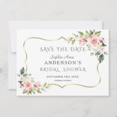 Roze Blush Flowers Gold Lijst Vrijgezellenfeest Save The Date (Voorkant)