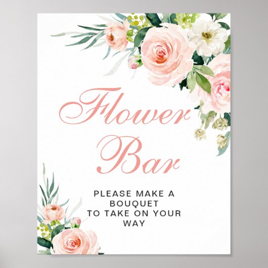 Roze Blush Flowers Greenery Floral Flower Bar Sign Poster (Voorkant)