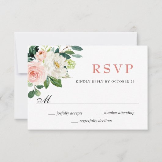 Roze blush Flowers Greenery Waterverf Weddenschap RSVP Kaartje (Voorkant)