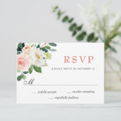 Roze blush Flowers Greenery Waterverf Weddenschap RSVP Kaartje (Staand voorkant)