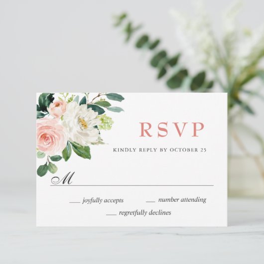 Roze blush Flowers Greenery Waterverf Weddenschap RSVP Kaartje (Staand voorkant)
