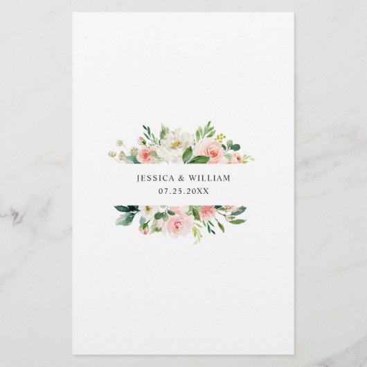 Roze Blush Flowers Greenery Weddenrenmenu (Achterkant)