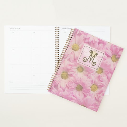 Roze Blush Flowers Monogram Roze Geel Wit Planner (Display)