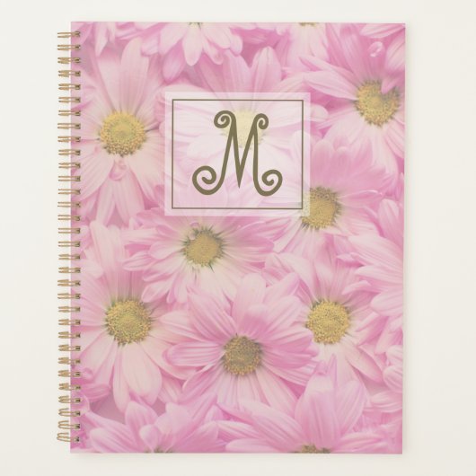 Roze Blush Flowers Monogram Roze Geel Wit Planner (Voorkant)