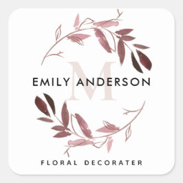 ROZE BLUSH FOLIAGE WREATH PROFESSIONEEL MONOGRAM VIERKANTE STICKER