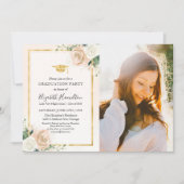 Roze Blush & Folie Goud Bloemen Afstudeerder Party Kaart (Voorkant)