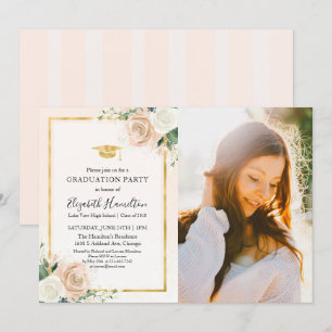 Roze Blush & Folie Gouden Bloemstuk Afstudeerfeest Kaart