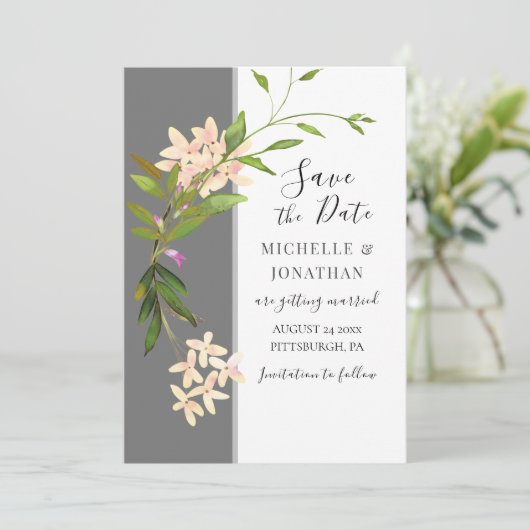 Roze blush Garden Flowers Greenery Inspirerend Save The Date (Staand voorkant)