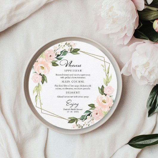 Roze Blush Geometrische Ronde Bruiloftsmenu kaart