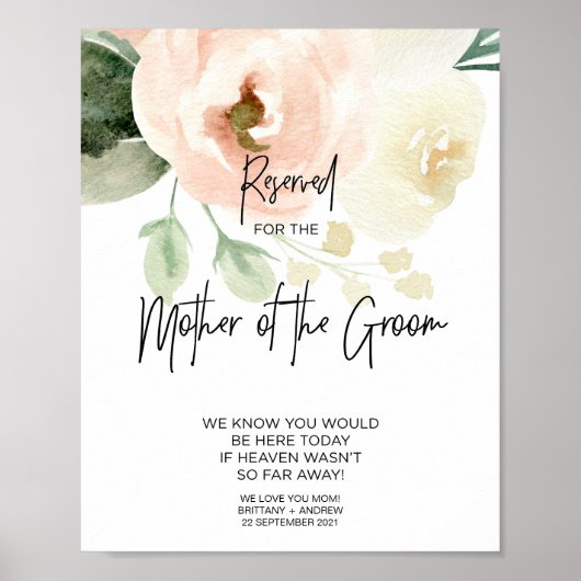 Roze Blush Gereserveerd voor Moeder van de Bruideg Poster (Voorkant)