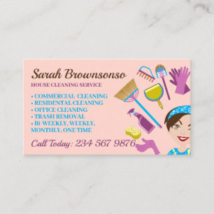 Roze Blush Girl Janitorial Glove Schort Maid Visitekaartje