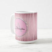 Roze Blush Girly Glittery Monogram Koffiemok (Voorkant links)
