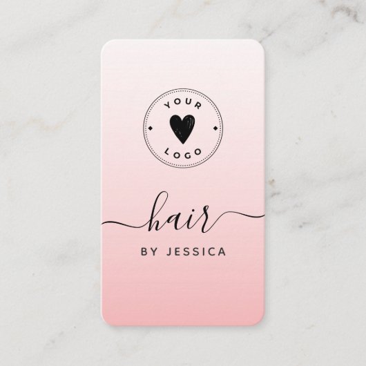 Roze Blush Girly Hair QR-code & voeg je Logo gelui Visitekaartje (Voorkant)