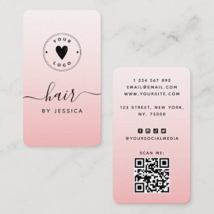 Roze Blush Girly Hair QR-code & voeg je Logo gelui Visitekaartje