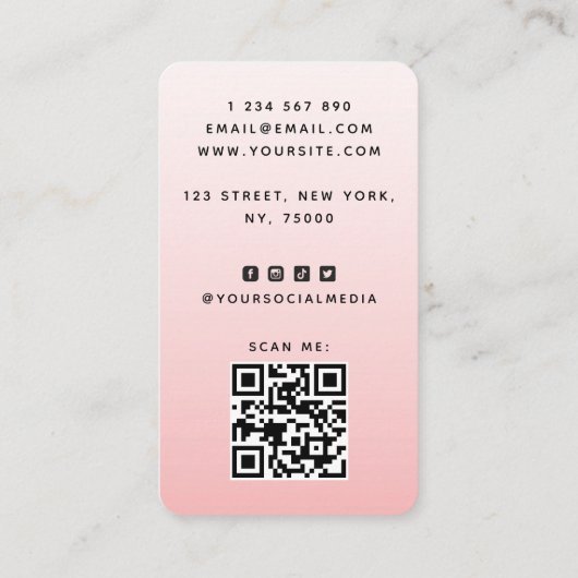 Roze Blush Girly Hair QR-code & voeg je Logo gelui Visitekaartje (Achterkant)