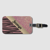 Roze Blush Glam Zebra Print gepersonaliseerd Bagagelabel (Voorkant (horizontaal))