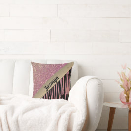 Roze Blush Glam Zebra Print gepersonaliseerd Kussen