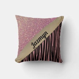 Roze Blush Glam Zebra Print gepersonaliseerd Kussen
