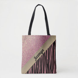 Roze Blush Glam Zebra Print gepersonaliseerd Tote Bag