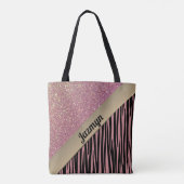 Roze Blush Glam Zebra Print gepersonaliseerd Tote Bag (Achterkant)