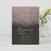  Roze Blush Glitter Black Sweet 16 Party Kaart (Staand voorkant)