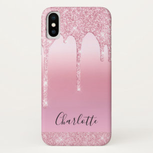 Roze Blush glitter druppels naam Monogram Hoesje-M Case-Mate iPhone Case