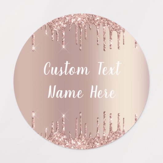 Roze Blush Glitter Druppels Uw Tekst Naam Labels (Design 3)