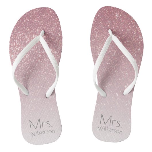 Roze Blush Glitter Gradiënt Mevrouw Gehuwd Teenslippers (Voetbed)