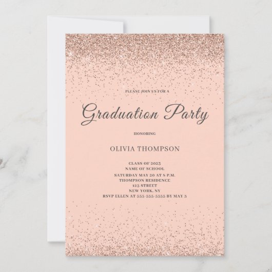 Roze Blush Glitter Graduation Party Kaart (Voorkant)