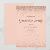 Roze Blush Glitter Graduation Party Kaart (Voorkant / Achterkant)
