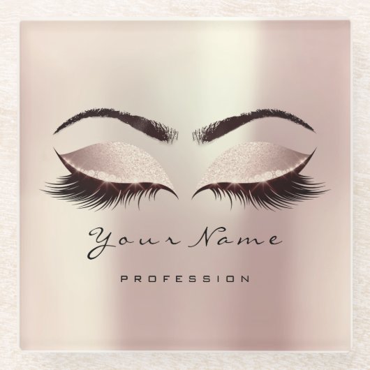 Roze Blush Glitter Makeup Artist Lashes Extension Glazen Onderzetter (Voorkant)