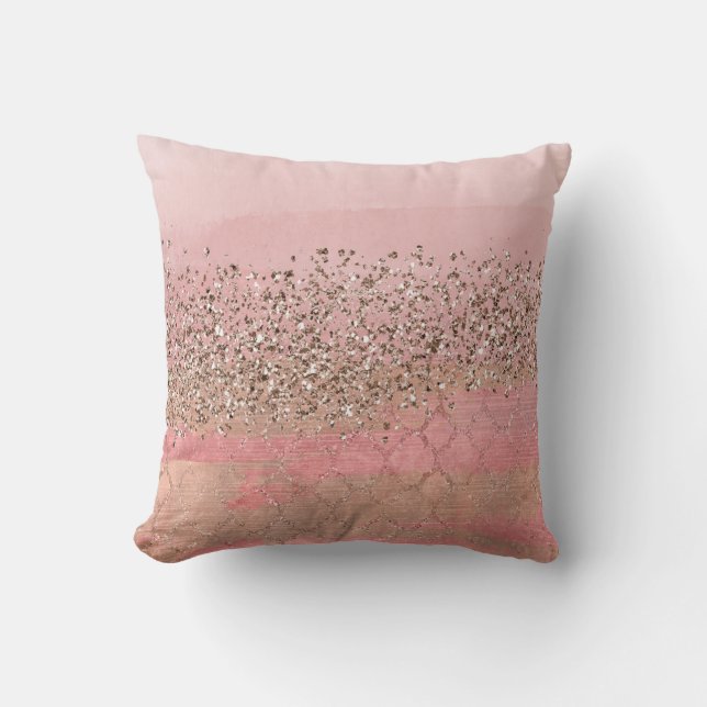 Roze Blush Glitter Marokkaanse Indiase Prinses Gla Kussen (Voorkant)