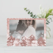 Roze Blush Glitter Meisjesachtige Kerstbomen Sneeu Feestdagenkaart (Staand voorkant)