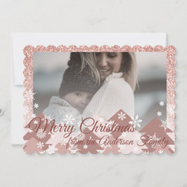 Roze Blush Glitter Meisjesachtige Kerstbomen Sneeu Feestdagenkaart